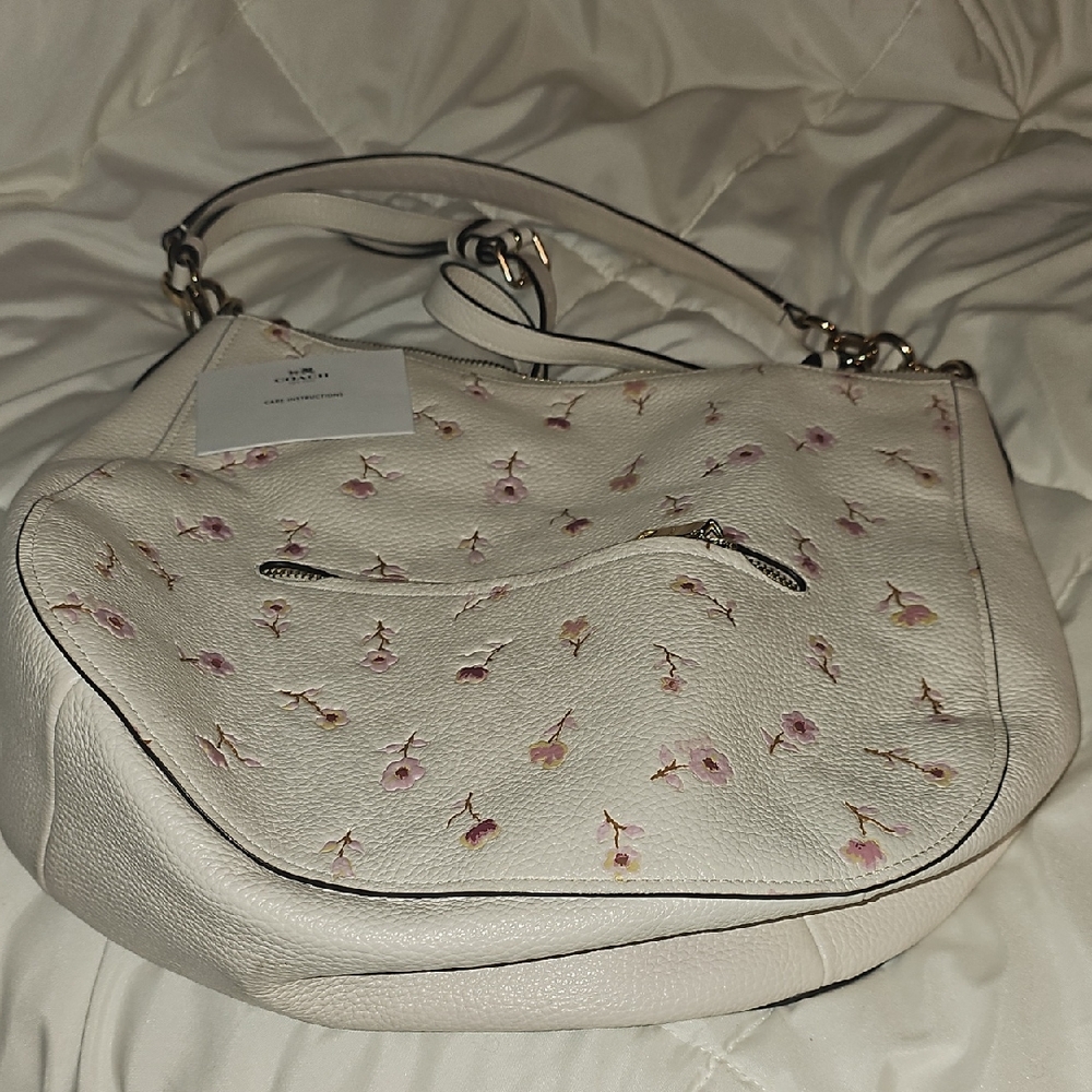 Coach Cream Shoulder Bag with Pink Floral Design